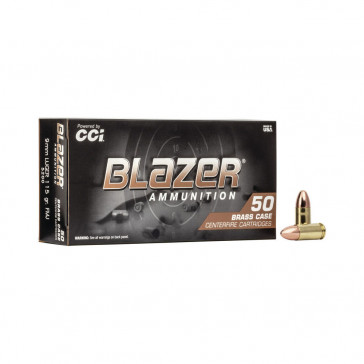BLAZER BRASS AMMUNITION - 9MM LUGER, 115 GR, FMJ, 1145 FPS, 50/BX