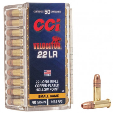 VELOCITOR - .22LR, COPPER PLATED HOLLOW POINT, 40GR, 50RD/BX