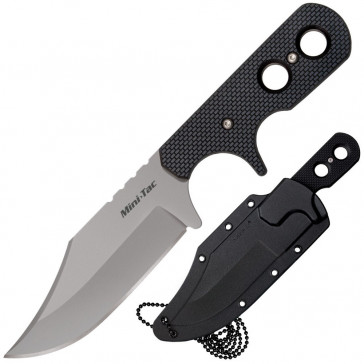 MINI TAC BOWIE KNIFE - BLACK, 3-5/8" BLADE, CLIP POINT, PLAIN EDGE