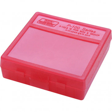 HANDGUN AMMO BOX - CLEAR RED, P-100 SERIES, 9MM LUGER, 100/RD