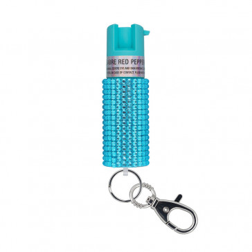 PEPPER SPRAY W/ JEWELED DESIGN AND SNAP CLIP - TEAL, 25 BURSTS