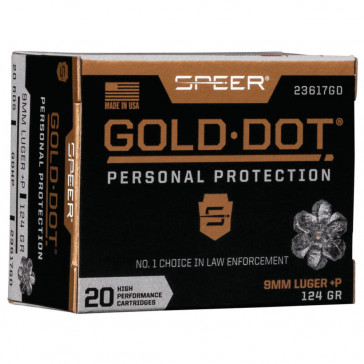 GOLD DOT PERSONAL PROTECTION AMMUNITION - 9MM LUGER +P, 124 GR, HP, 1220 FPS, 20/BX