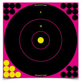 SHOOT N C 12" BULL'S-EYE PINK REACTIVE TARGETS - 5 TARGETS, 120 PASTERS
