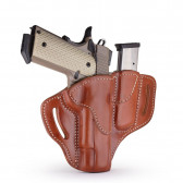 OPEN TOP MULTI-FIT BELT HOLSTER AND BUILT-IN MAG POUCH - CLASSIC BROWN - RIGHT HAND - BRN HP, COLT 1911 5”, KIM 1911 5”, SIG 1911 5” W/RAIL