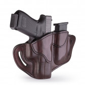OPEN TOP MULTI-FIT BELT HOLSTER AND BUILT-IN MAG POUCH - SIGNATURE BROWN - RIGHT HAND - GLOCK 19/23/25, H&K 40C, RUG SR9, S&W MP9, MP40, WAL P99