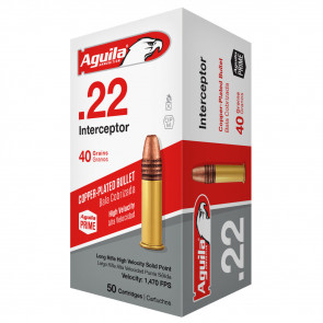 22 INTERCEPTOR LR AMMUNITION 40GR LR HYPER VELOCITY COPPER PLATED SOLID POINT - 50 ROUNDS