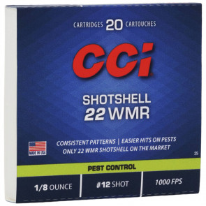 PEST CONTROL AMMUNITION - 22 WMR SHOTSHELL, #12 SHOT, 52 GRAIN