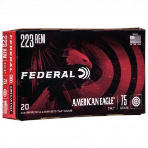 AMERICAN EAGLE RIFLE AMMUNITION - 223 REM, TOTAL METAL JACKET, 75 GRAIN, 20/BOX