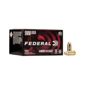 AMERICAN EAGLE AMMUNITION - 9MM LUGER, 115 GR, FMJ, 1180 FPS, 100/BX