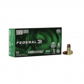 AMERICAN EAGLE INDOOR RANGE TRAINING AMMUNITION - 9MM LUGER, 70 GR, LEAD FREE IRT, 1625 FPS, 50/BX