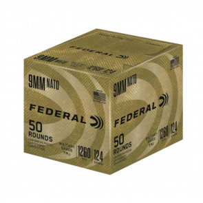 MILITARY GRADE AMMUNITION - 9MM NATO, FULL METAL JACKET, 124 GRAIN, 50/BOX