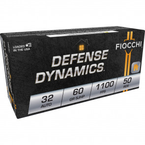 DEFENSE DYNAMICS AMMUNITION - 32 AUTO, SJHP, 60 GR, 1100 FPS, 50/BX
