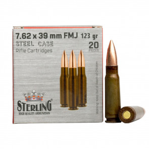 STERLING STEEL AMMUNITION - 7.62X39MM, 123GR, FMJ, 20/BX