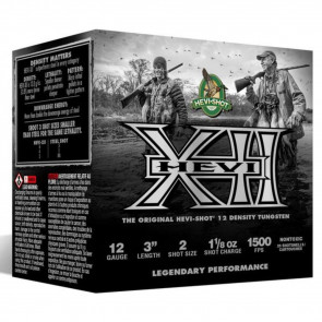 HEVI-XII SHOTSHELLS - 12GA, 3", 1 1/8 OZ, 1500 FPS, 2 SHOT, 25/BX