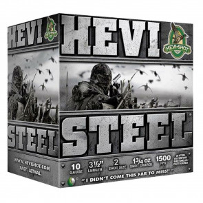HEVI-STEEL SHOTSHELLS - 10GA, 3", 1 3/4OZ, 1350 FPS, 2 SHOT, 25/BX