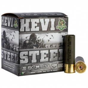 HEVI-STEEL SHOTSHELLS - 10GA, 3 1/2", 1 3/4OZ, 1350 FPS, BB SHOT, 25/BX