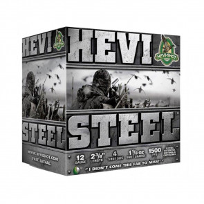 HEVI-STEEL SHOTSHELLS - 12GA, 2-3/4", 1-1/8 OZ, 1500 FPS, SHOT SZ 4, 25/BX