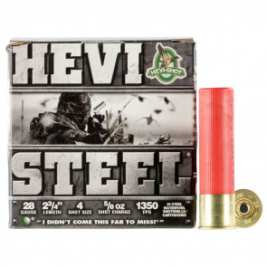 HEVI-STEEL SHOTSHELLS - 28GA, 2 3/4", 5/8OZ, 1350 FPS, 4 SHOT, 25/BX