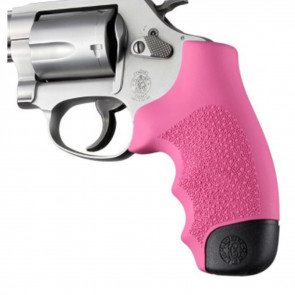SOFT RUBBER GRIP WITH FINGER GROOVES - S&W J FRAME ROUND BUTT - FULL SIZE GRIPS - PINK