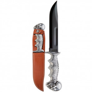 E.W. STONE FIXED KNIFE - 7" BLADE, CLIP POINT, PLAIN EDGE, BROWN LEATHER SHEATH