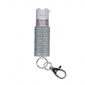 PEPPER SPRAY W/ JEWELED DESIGN AND SNAP CLIP - WHITE, 25 BURSTS