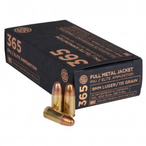 365 ELITE AMMUNITION - 9MM LUGER, FMJ, 115 GRAIN, 1050 FPS, 50/BX