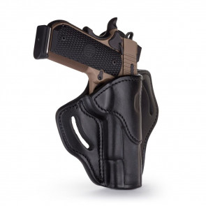 OPEN TOP MULTI-FIT BELT HOLSTER - BLACK - RIGHT HAND - BROWNING HP, 4” AND 5” 1911S W/OUT RAILS
