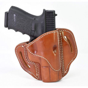 OPEN TOP LEATHER BELT HOLSTERS - CLASSIC BROWN, RIGHT HANDED, GLOCK 17/19, BH2.1