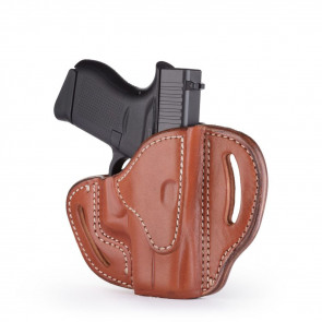 OPEN TOP MULTI-FIT BELT HOLSTER - CLASSIC BROWN - RIGHT HAND - BERSA THUNDER 380, GLOCK 42/43, KIM MICRO9, RUG LC9, SIG P365