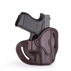 OPEN TOP MULTI-FIT BELT HOLSTER - SIGNATURE BROWN - RIGHT HAND - BERSA THUNDER 380, GLOCK 42/43, KIM MICRO9, RUG LC9, SIG P365