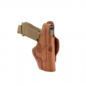 DUAL-POSITION OWB THUMB BREAK BELT HOLSTER - CLASSIC BROWN - RIGHT HAND - GLOCK 19/23/25/27/28, RUGER SR9C, SIG P228/229, S&W MP40/MP40C/MP9