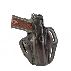 DUAL-POSITION OWB THUMB BREAK C&L BELT HOLSTER - SIGNATURE BROWN - RIGHT HAND - BROWNING HP, COLT 1911 5”, KIM 1911 5”, SIG 1911 5” W/RAIL