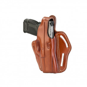DUAL-POSITION OWB THUMB BREAK BELT HOLSTER - CLASSIC BROWN - RIGHT HAND - BER COUGAR 8000F, CZ P-07 DUTY, FN X-9, GLOCK 17/19/23, S&W MP40
