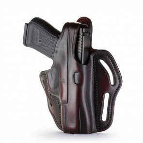 DUAL-POSITION OWB THUMB BREAK BELT HOLSTER - SIGNATURE BROWN - RIGHT HAND - BER COUGAR 8000F, CZ P-07 DUTY, FN X-9, GLOCK 17/19/23, S&W MP40