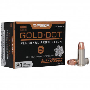 GOLD DOT PERSONAL PROTECTION AMMUNITION - 30 SUPER CARRY, 115 GR, HP, 1150 FPS, 20/BX