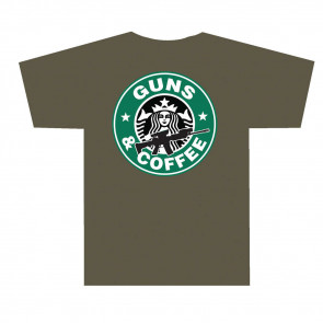 3001 GUNS AND COFFEE T SHIRT - OLIVE DRAB, LARGE