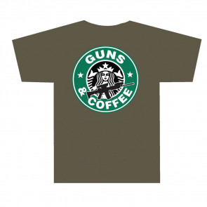 3001 GUNS AND COFFEE T SHIRT - OLIVE DRAB, SMALL